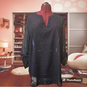 Cato Fashions Navy Blue Sheer Tunic 3 Quarter Length Sleeves Plus Size‎ 22/24